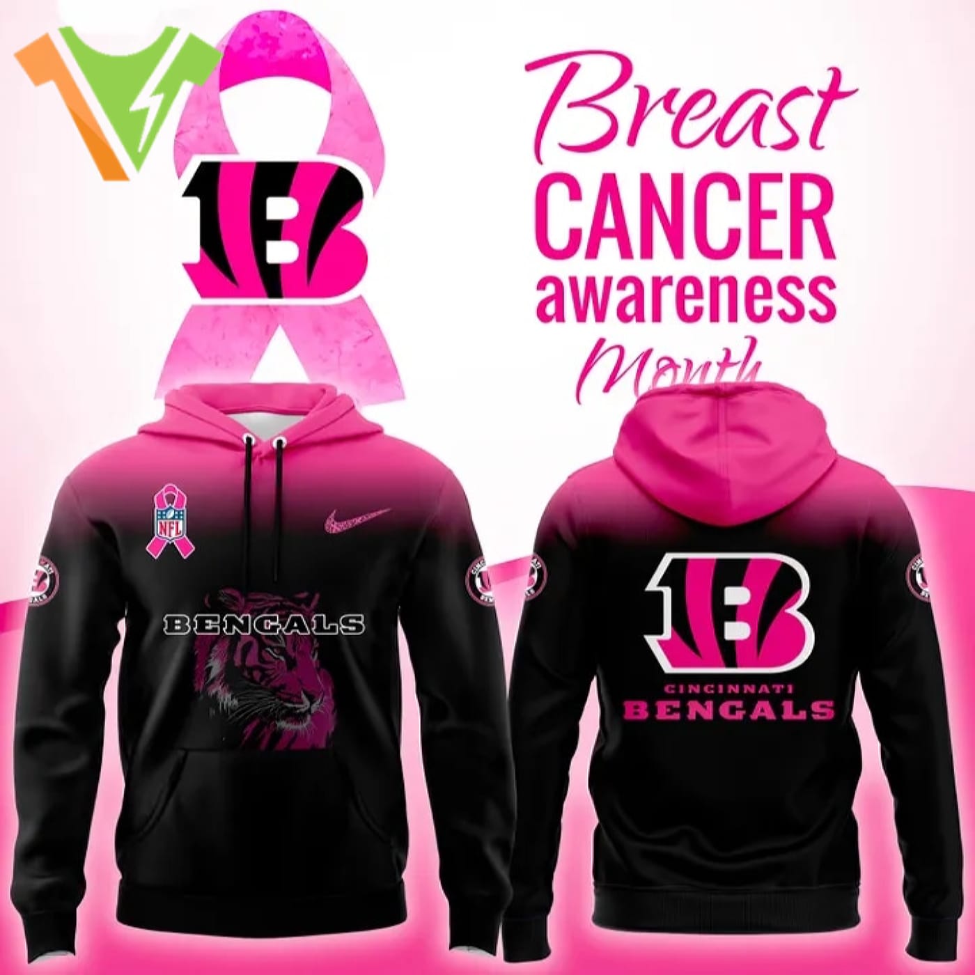 Cincinnati Bengals Nfl Breast Cancer Awareness 2025-2026 Hoodie Cincinnati Bengals Nfl Breast Cancer Awareness 2025-2026 Hoodie